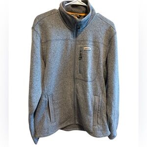 Orvis Grey Sweater Fleece Full Zipper Mens Jacket Zip Pockets Draw Cord Hem Sz M